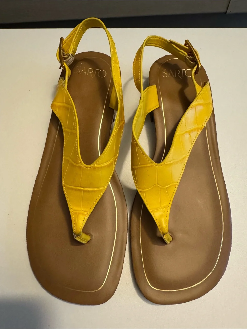iris Yellow Croc-Texture Thong Slingback Sandals